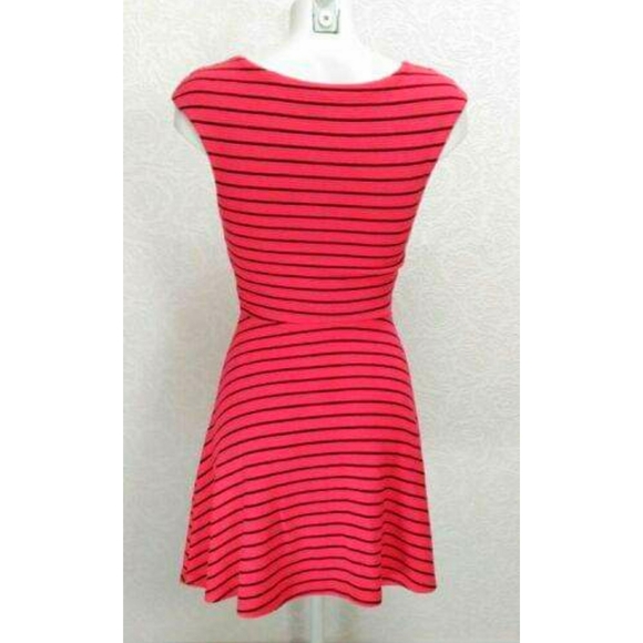 Monteau Red Black Striped Mini Flare Dress - Picture 3 of 7